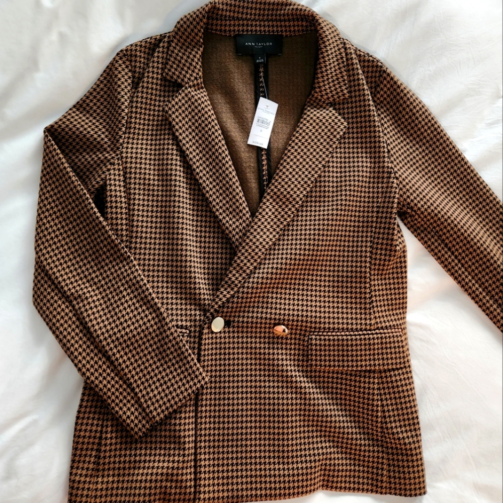Ann Taylor Houndstooth Blazer Size 8 Black and Brown